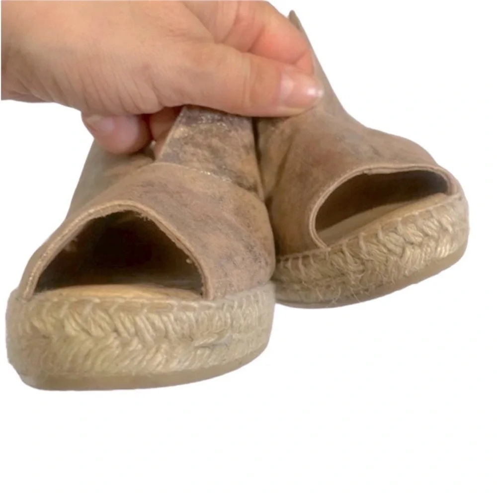 KANNA Wedge Sandals Leather Gold Tan Espadrille‎  Slingback Size 9.5 Platform